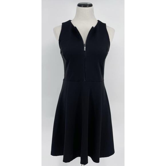 MICHAEL KORS Black Zip Up Sleeveless Fit & Flare Flared Dress Size 6 Scuba Style - Picture 1 of 8